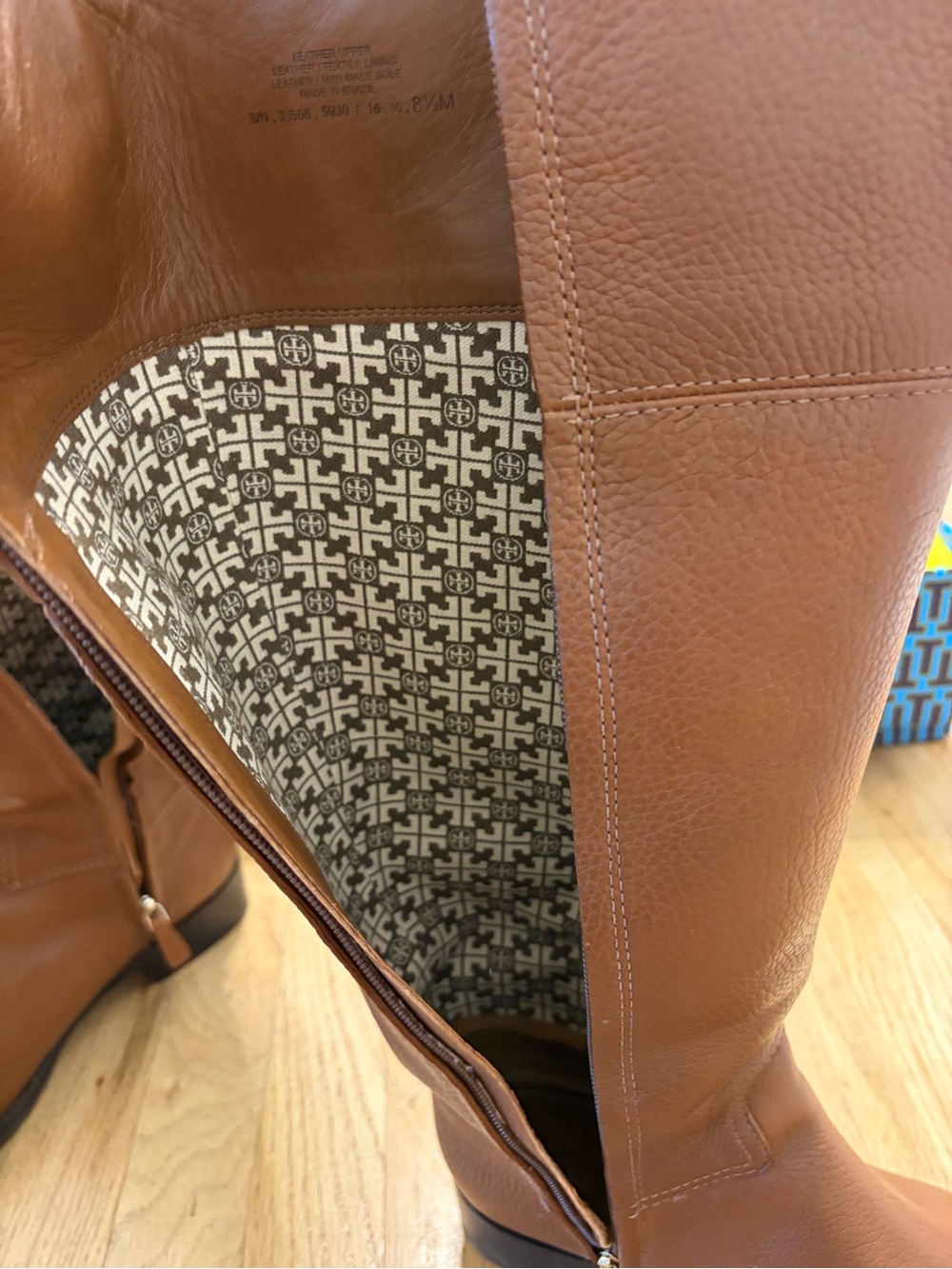 Tory Burch Chestnut Brown Leather Knee-High Boots with Gold Logo - Picture 2 of 15